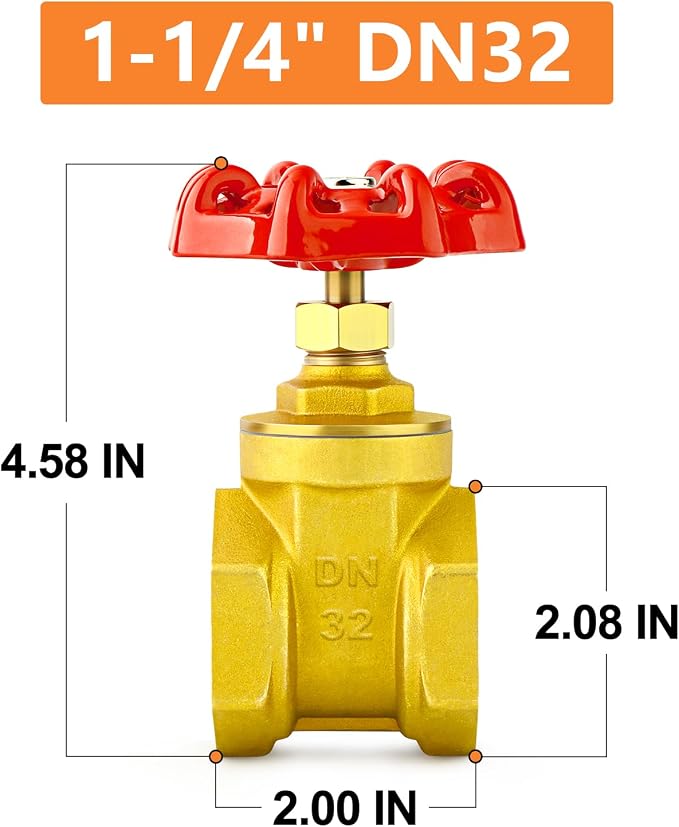GASHER 1PCS 1-1/4 Inch Brass industrial Gate Valve, Heavy-duty Rotary Sluice - Image 2