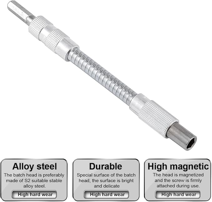 1 Pcs Mixed Drive Flexible Socket Extension Bar Adapter -150mm, 6.35mm Alloy - Image 8