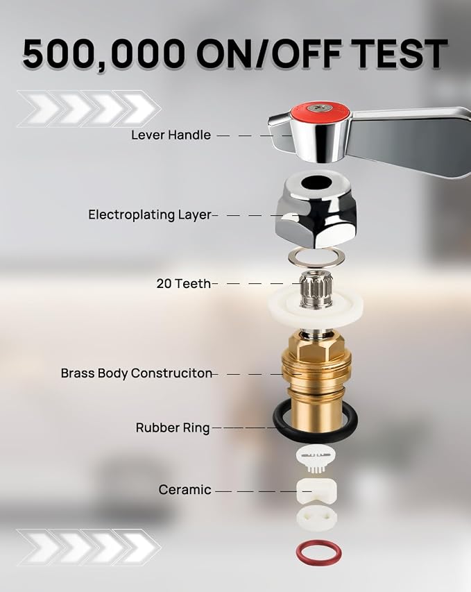 Brass Handle Stem Assembly Ceramic Faucet Valve Cartridge 20 Teeth Commercial - Image 3