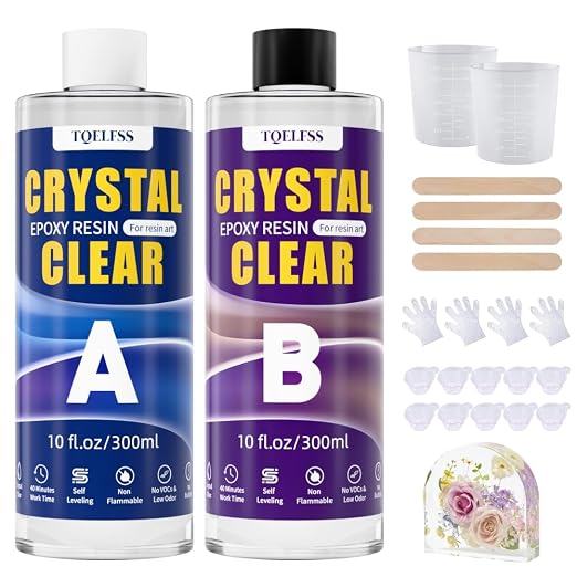 TQELFSS Epoxy Resin 20 OZ, Crystal Clear Epoxy Resin Kit, Fast Curing, Self by Unknown
