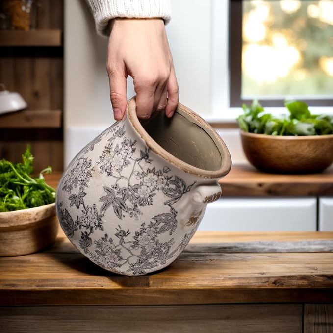 Rustic Farmhouse Ceramic Flower Pots, Vintage Antique Crock Planter & Vase | - Image 5