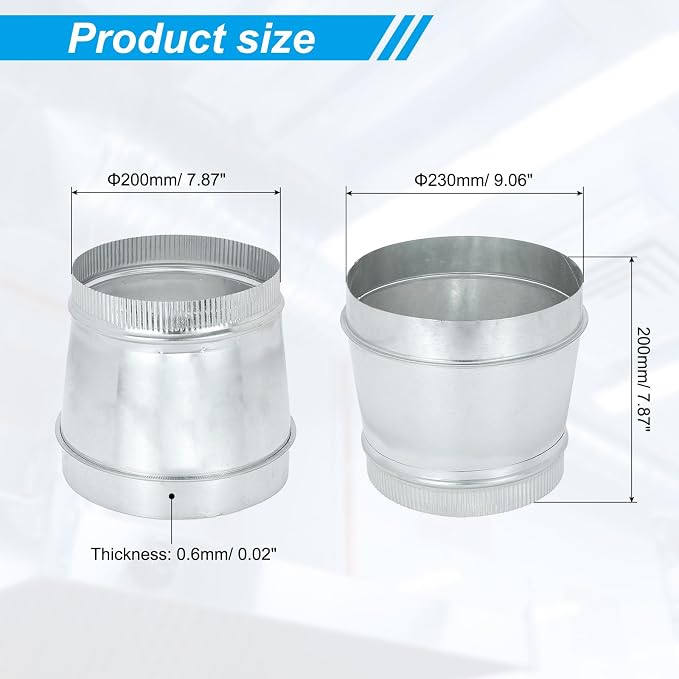 PATIKIL 9 Inch to 8 Inch Duct Reducer, Galvanized Steel Round Air Duct Reducer - Image 2