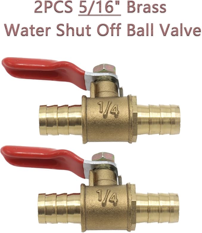 2-Pack 5/16 Inch Brass Ball Valve, 8mm Hose Barb - Image 2