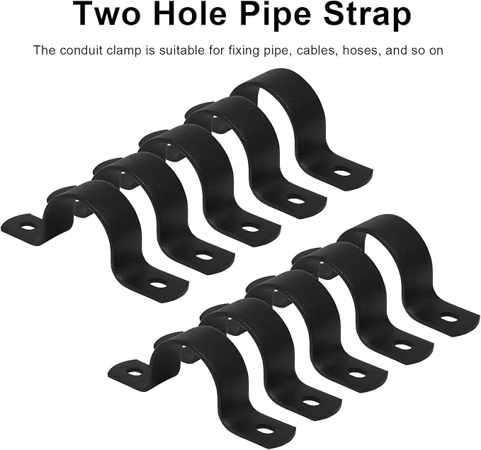 Piutouyar 12 Pcs DN25 Black Pipe Strap, 1 Inch Two Hole Strap U Bracket | Rigid - Image 3