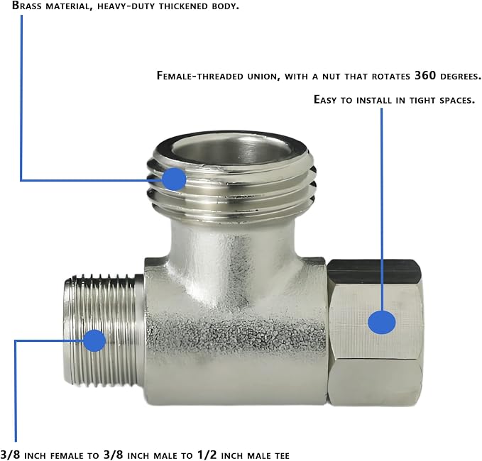 Brass 3/8"x1/2"x3/8" T-Type 3-Way Tee Splitter | 3-way adapter - Image 4