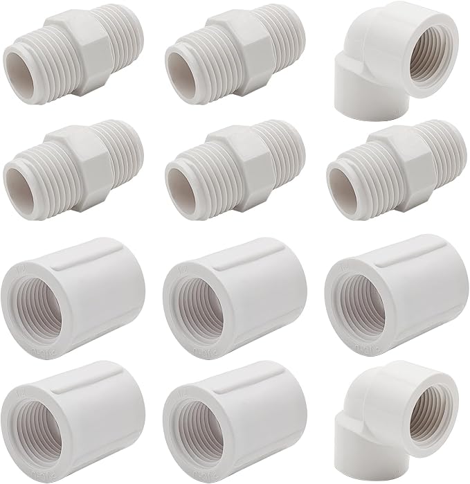 12 Pcs 1/2 Inch PVC NPT Pipe Fittings by Unknown