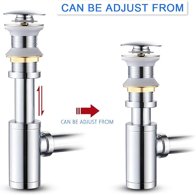 1-1/4" Pop-Up Drain Stopper P-Trap Kit Stainless Steel Chrome - Image 2