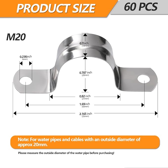 60Pcs M20 Stainless Steel Conduit Clamps | Conduit Clamps, Heavy Duty Pipe - Image 4