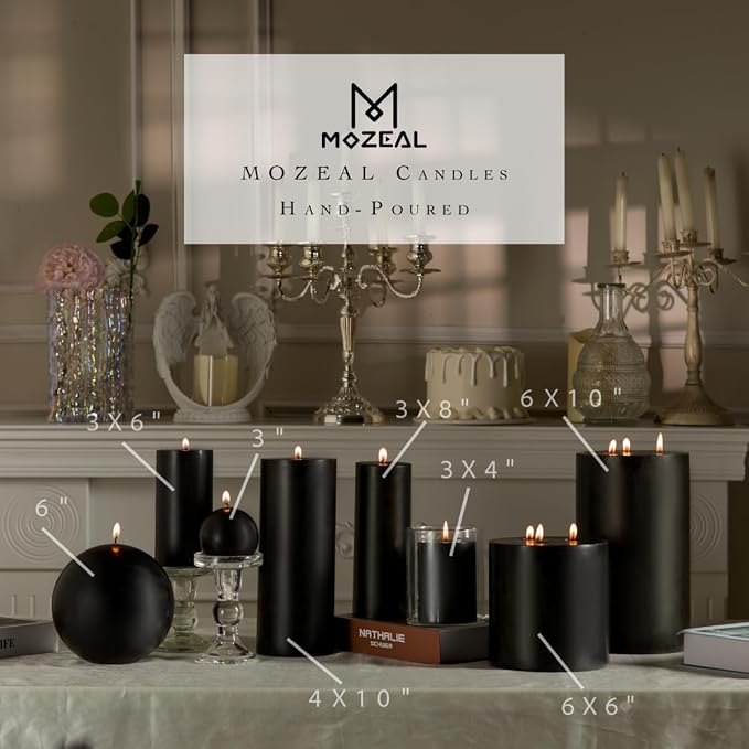 MOZEAL 4" x 12" Extra-Large Black Pillar Candles, Long Clean-Burning, These - Image 3