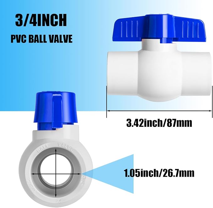 8PCS 3/4" PVC Ball Valve, Shut-Off Ball Valves Socket - Image 2