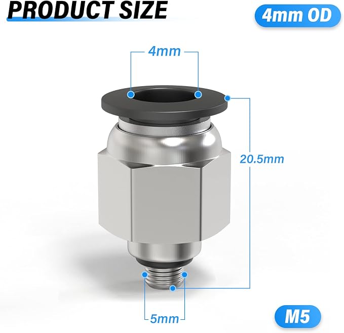 TAILONZ PNEUMATIC Male Straight 4mm Tube OD x M5 Thread Push to Connect - Image 2