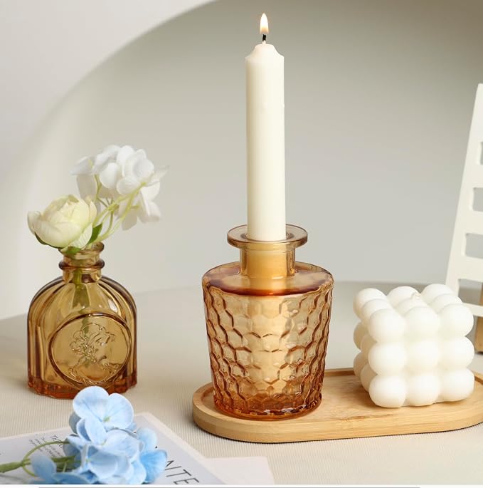 5pcs Amber Glass Bud Vase Set, Decorative Flower Vases - Image 6