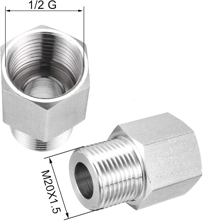 uxcell Pipe Fitting Reducer Adapter M20X1.5 Male to 1/2 G Female | Stainless - Image 2