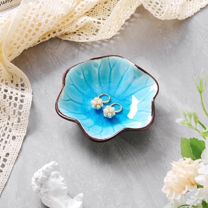 Ice Cracking Leaf Jewelry Dish, Decorative Ring Holder Small Trinket Tray Bowl - Image 5