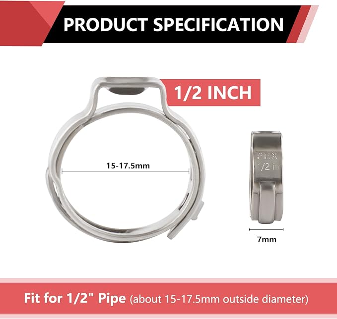 100 piece EFIELD 1/2-inch Pex Crimp Cinch Clamp Rings | Stainless Steel - Image 3