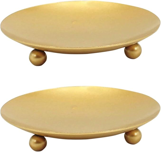 YYaaloa 2 Pack Gold Decorative Iron Plate Candle Holder 4.33'' Candle Stand by YYaaloa