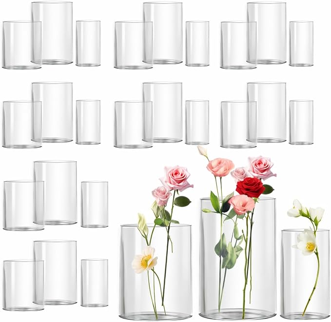 27pcs Glass Vase Cylindrical 4, 5 inch Tall Vase by Zomiol