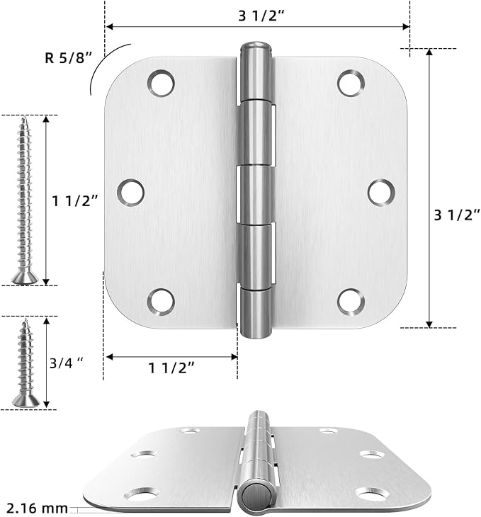 HOSOM 30 Pack Rounded Door Hinges Brushed Nickel 3.5 x 3.5 inch - Image 2