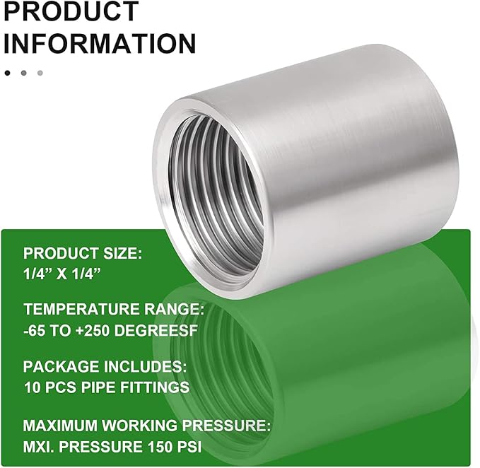 10PCS 304 Stainless Steel Cast Pipe Fitting, 1/4" x 1/4" NPT Female Threaded - Image 6