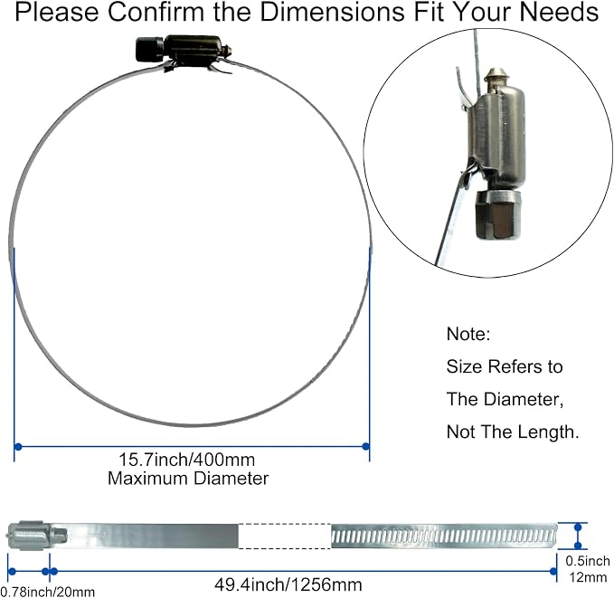 5Pcs 15.7-Inch/400mm Large Hose Clamps Stainless Steel | Adjustable Worm Gear - Image 2