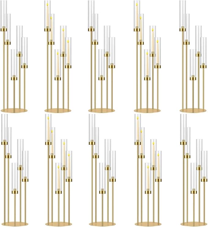 35in 10 Set Gold Candelabra Candle Centerpieces by MEISHAONV
