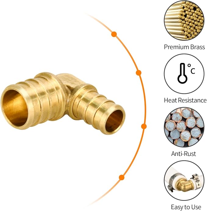 6 Pack 3/4" × 1/2" Brass PEX Elbow Fittings | - Image 3