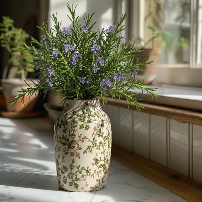 SIDUCAL Ceramic Green and Beige Antique Vase, 7 Inch Retro Ice Cracked - Image 6