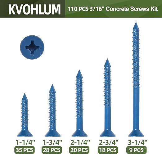 3/16" Flat Head Concrete Screws Anchor Kit, Brick or Stucco - Image 2