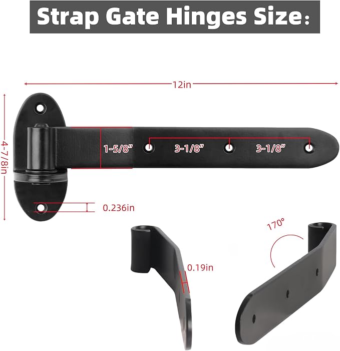 12 inches Strap Gate Hinges, T Shaped Lift Off Hinge | - Image 8