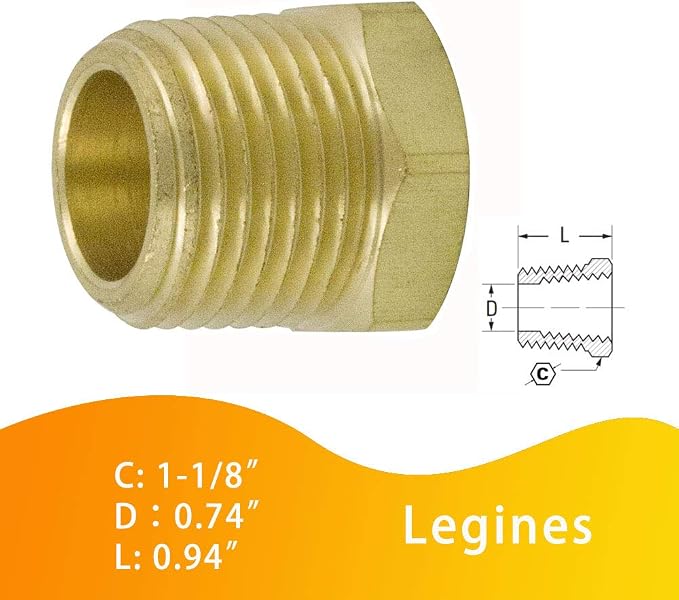 Brass Pipe Fitting Hex Bushing 3/4" NPT Male x 1/8" NPT Female Adapter 1200psi - Image 4