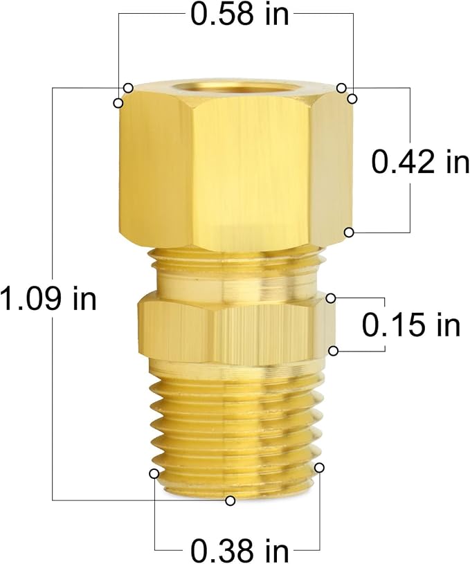 ChillWaves Brass Compression Tube Fitting, 1/4" OD x 1/8" NPT Male Compression - Image 2