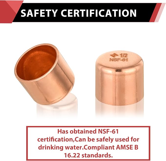 50 Piece EFIELD 1/2-inch Solder Copper Pipe End Cap | Copper Plumbing Fittings - Image 5