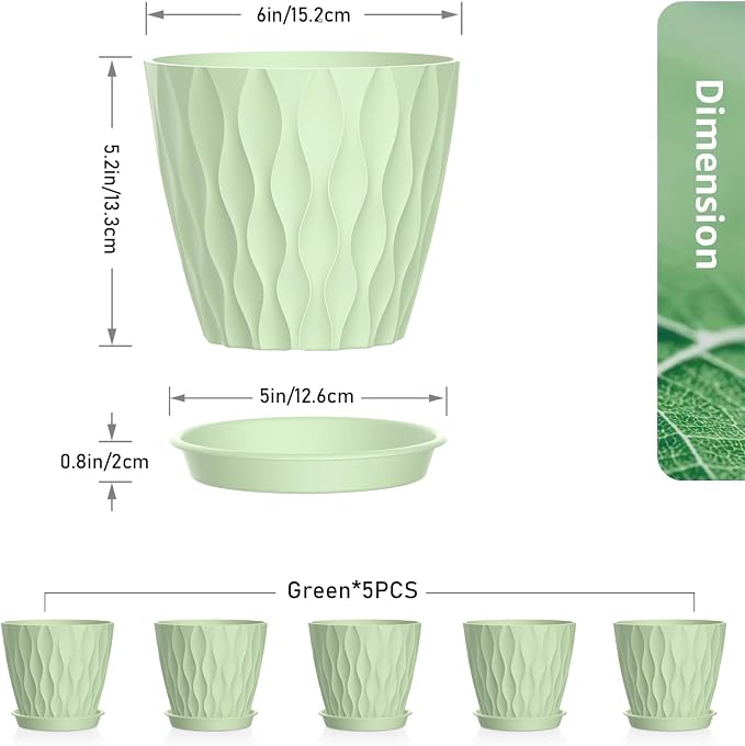 Meowell 6 inch Plant Pots, 5 Set Water Ripples Flower Pots - Image 2