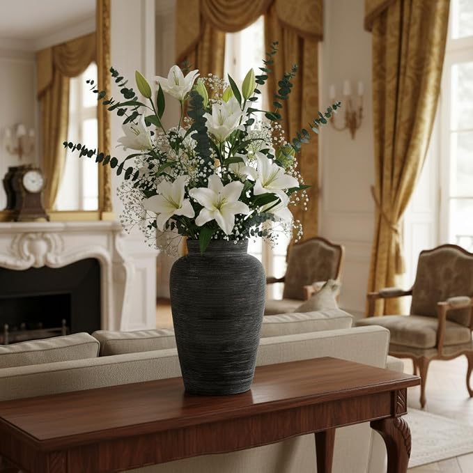 9.5 Inch Ceramic Flower Vase, Modern Farmhouse Rustic Home Decor, Dining Table - Image 8