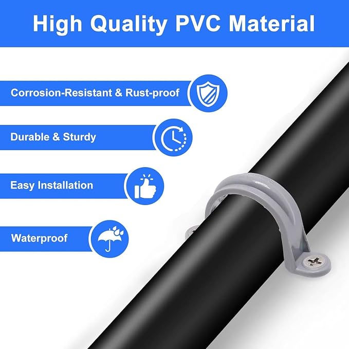 1 Inch PVC Pipe Strap, 2-Holes Conduit Pipe Clamps Plastic Pipe Supports - Image 4