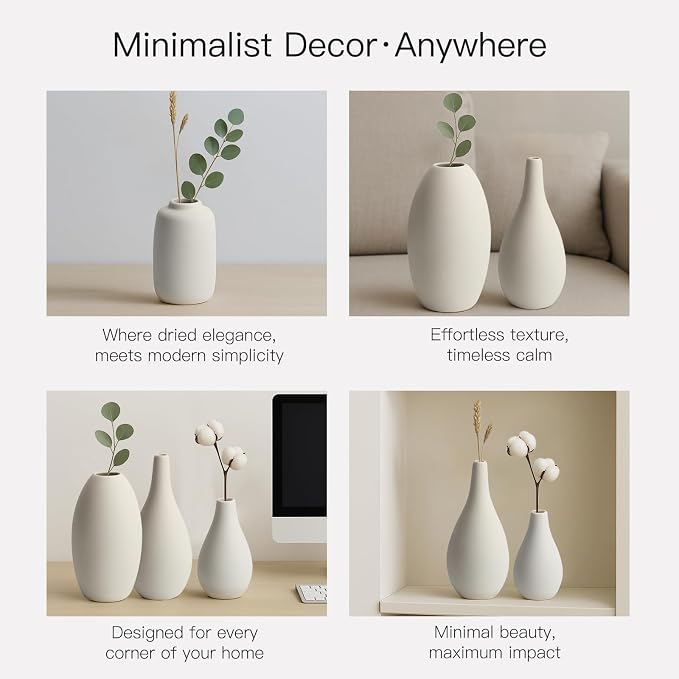 BEAHOT Ceramic Vases Set of 3, Modern Decorative Flower Vases - Image 5