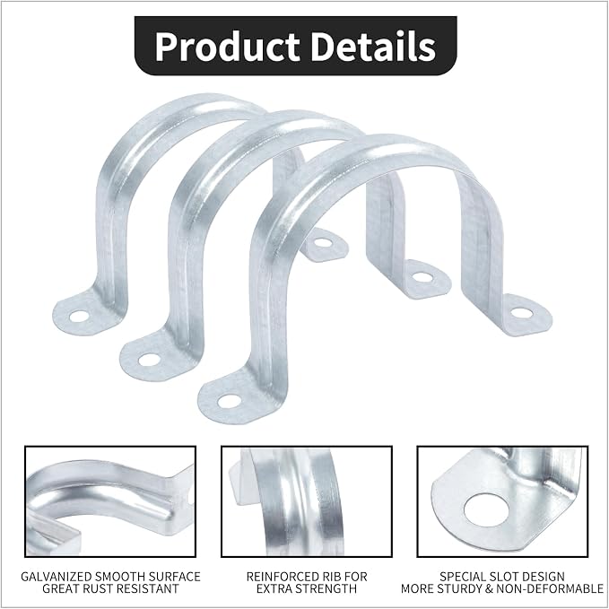 3 Inch Reinforced Rigid Pipe Strap, 2 Holes U Bracket Cable Clamp Hanger - Image 3