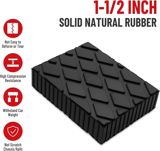 Solid Rubber Auto Lift Pads, 6-1/3"x 4-3/4" x 1.5" | 4 Pack Anti-Skid Lift - Image 2