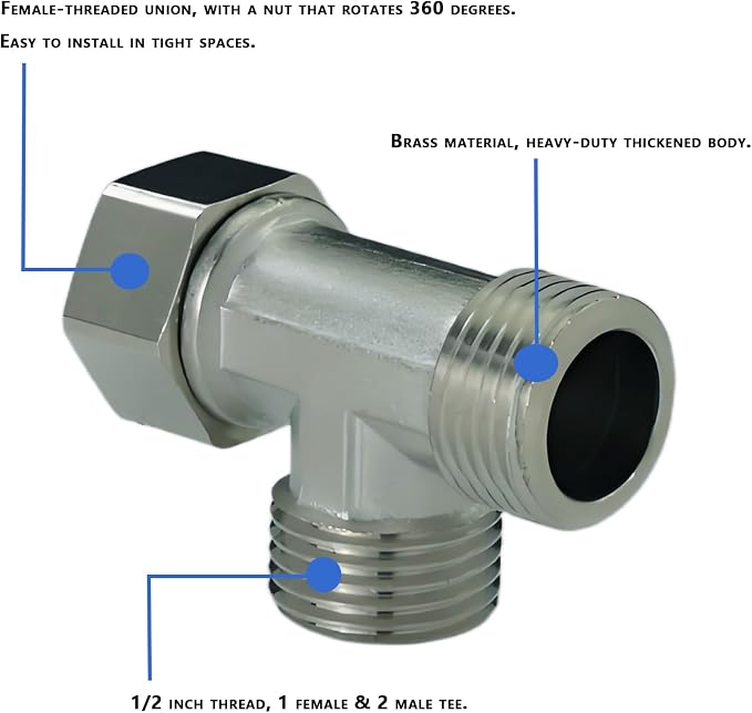 Brass 1/2" MxFxM T-Type Tee, 3-Way Splitter | - Image 5
