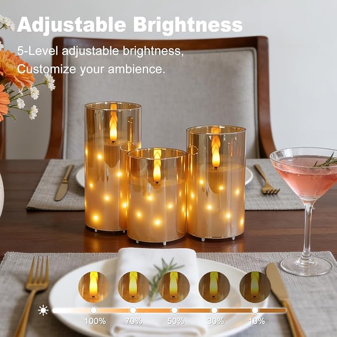 LEDHOLYT Rechargeable Glass LED Flameless Candles, Embedded Star String - Image 4