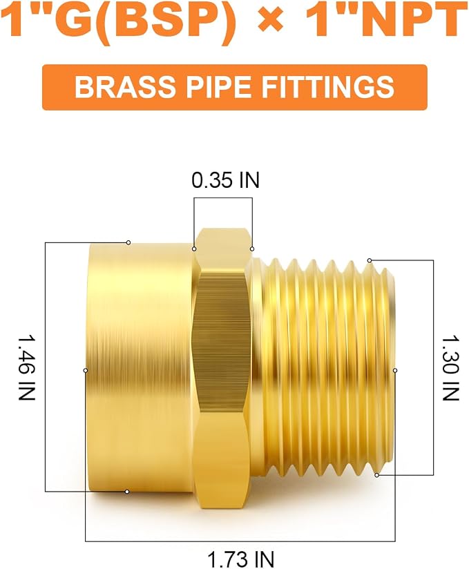 GASHER 5Pcs 1" G Thread Female × 1" NPT Thread Male Brass Pipe Fitting Adapter - Image 2