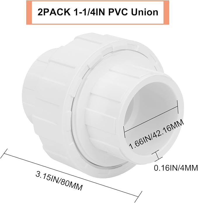 2Pcs 1-1/4" PVC Union Coupling Pipe Fitting 1.25Inch PVC Slip Union PVC Adapter - Image 2