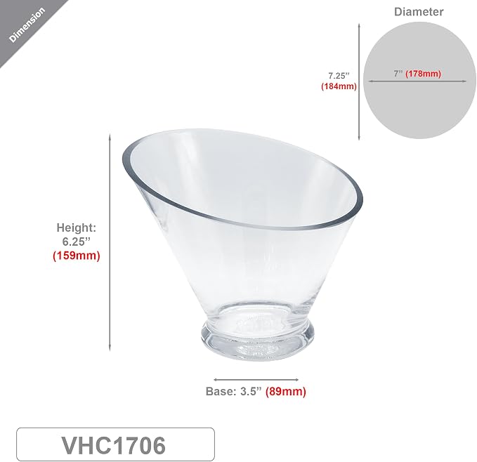 WGVI Slant Cut Calyx Glass Vase, Width 7.25", Height 6.25", Candy Dish - Image 3
