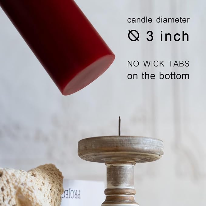 MOZEAL 3" x 8" Hand-Poured Unscented Large Candle, Smokeless Rustic Pillar - Image 4