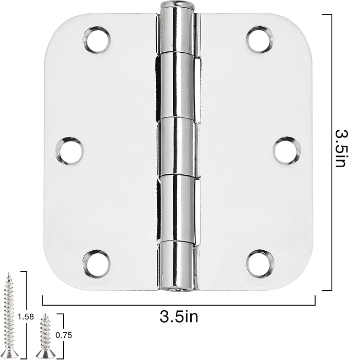 Polished Chrome Interior Door Hinges 3.5 Inch 3 Pack - Image 2