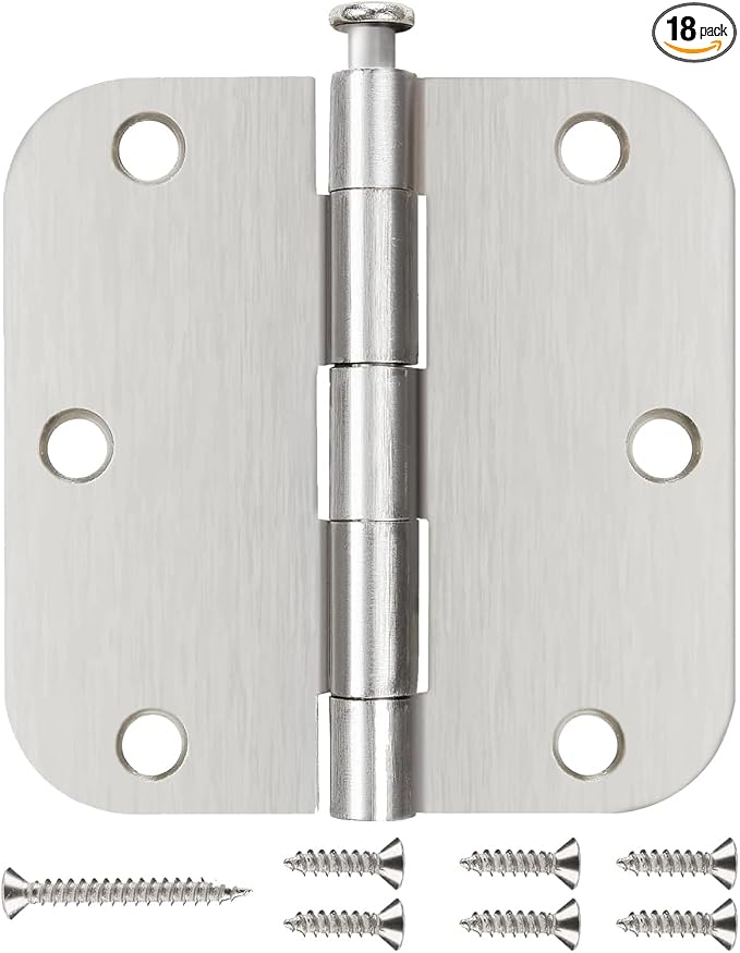 18 Pack Brushed Nickel Door Hinges 3.5 Inch Rounded 5/8” Radius Corners | 3 1/2 by JIWDOORHINGESFORHOME