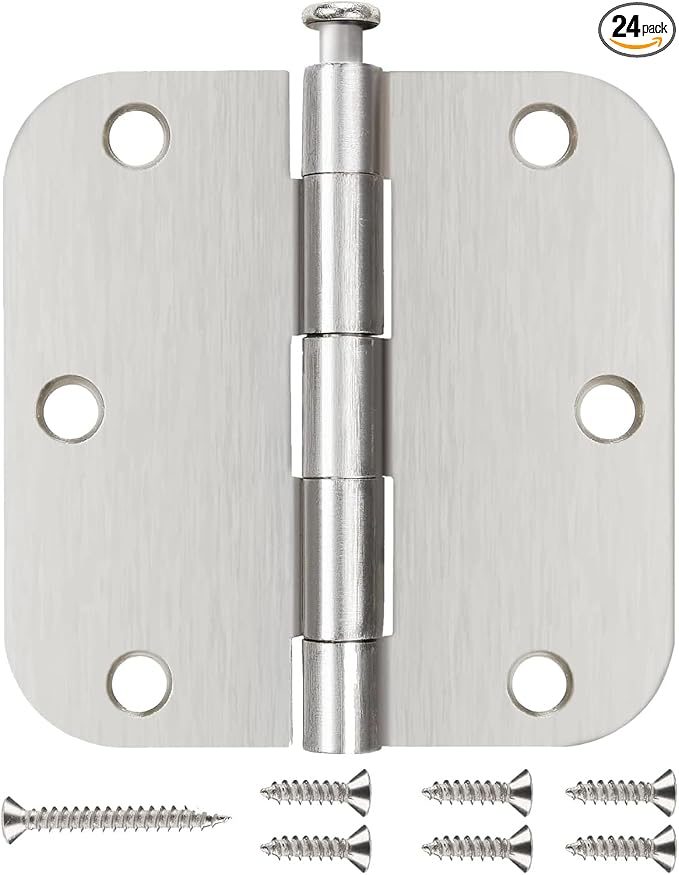 24 Pack Brushed Nickel Door Hinges 3.5 Inch Rounded 5/8” Radius Corners | 3 1/2 by JIWDOORHINGESFORHOME