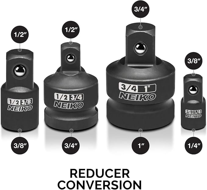 NEIKO 30223A 8 PC Impact Socket Adapter Set, Standard SAE Size, Cr-V Steel - Image 5