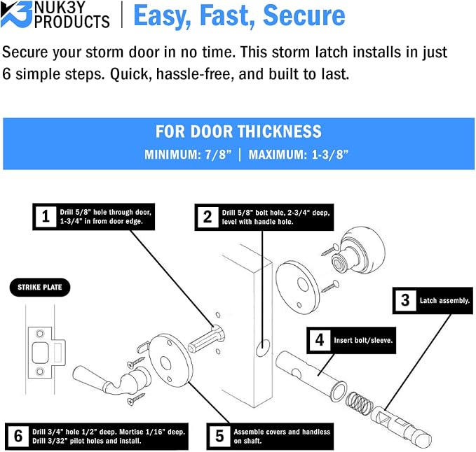 Nuk3y Storm Series Solid Brass Screen Storm Door Latch - Image 3