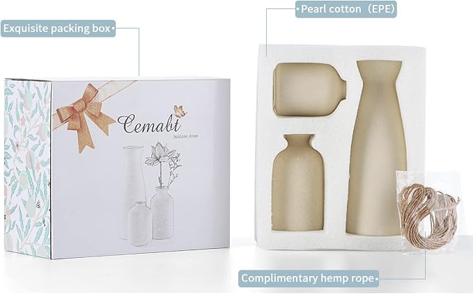 CEMABT Beige Ceramic vase Set-3 Small Flower vases - Image 4